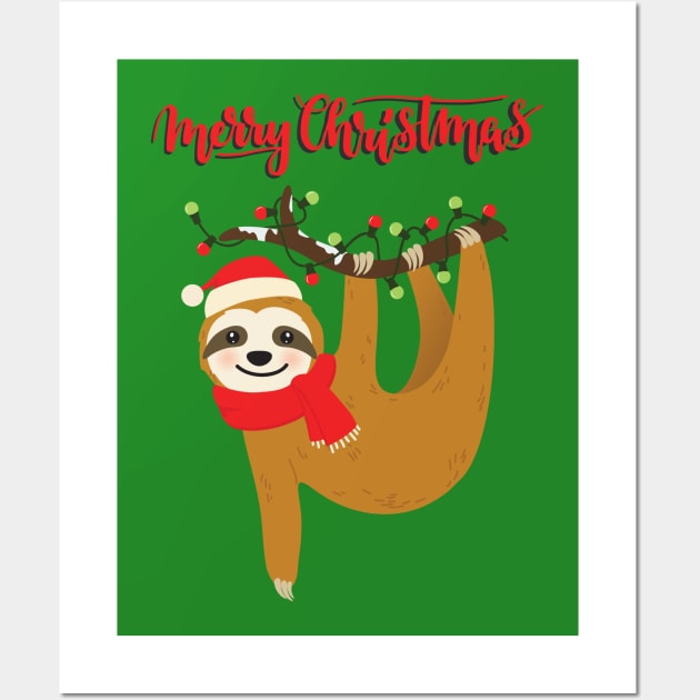 Merry Christmas Sloth Wall Art by RainbowAndJackson